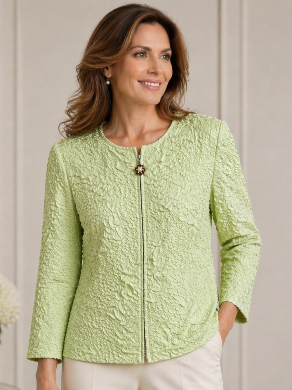 Joseph Ribkoff Textured Jacket Soft Lime Green Jacquard Evening Blazer Canada 12